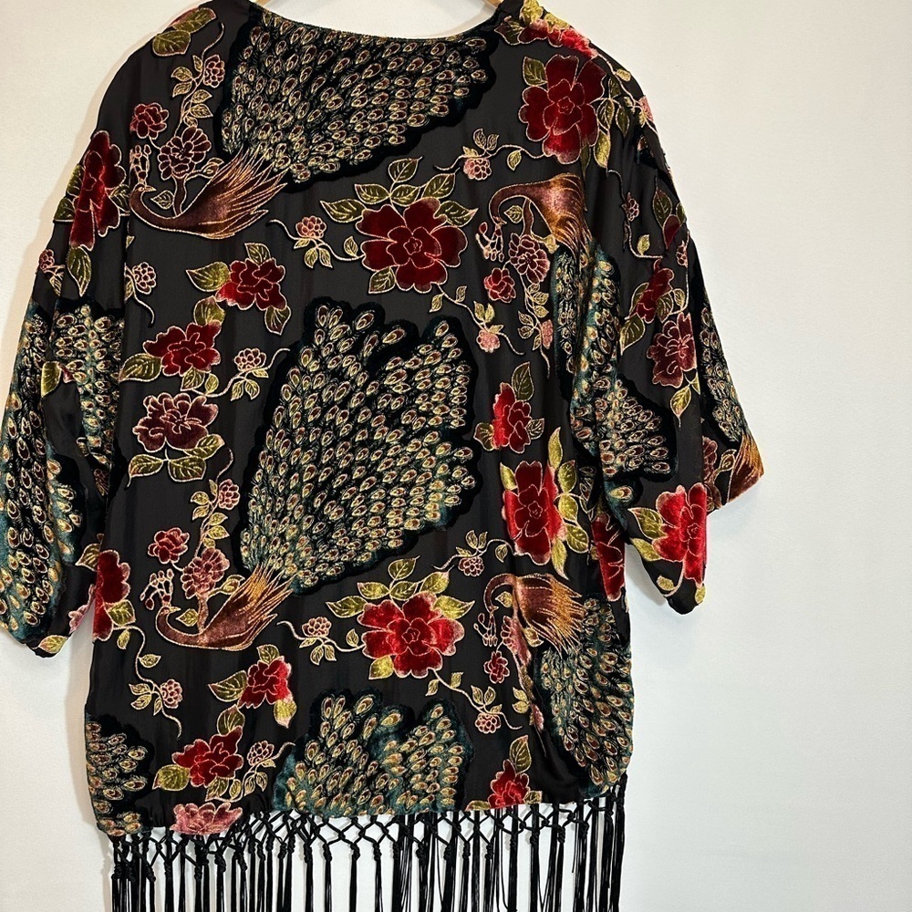 Xhilaration Womens Kimono Floral Peacock Burnout Velvet Petite XS/S TP/P Boho - Picture 3 of 14